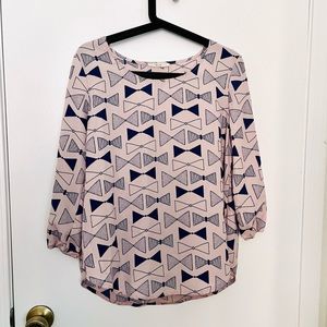 ModCloth Pink and Blue Bow print blouse